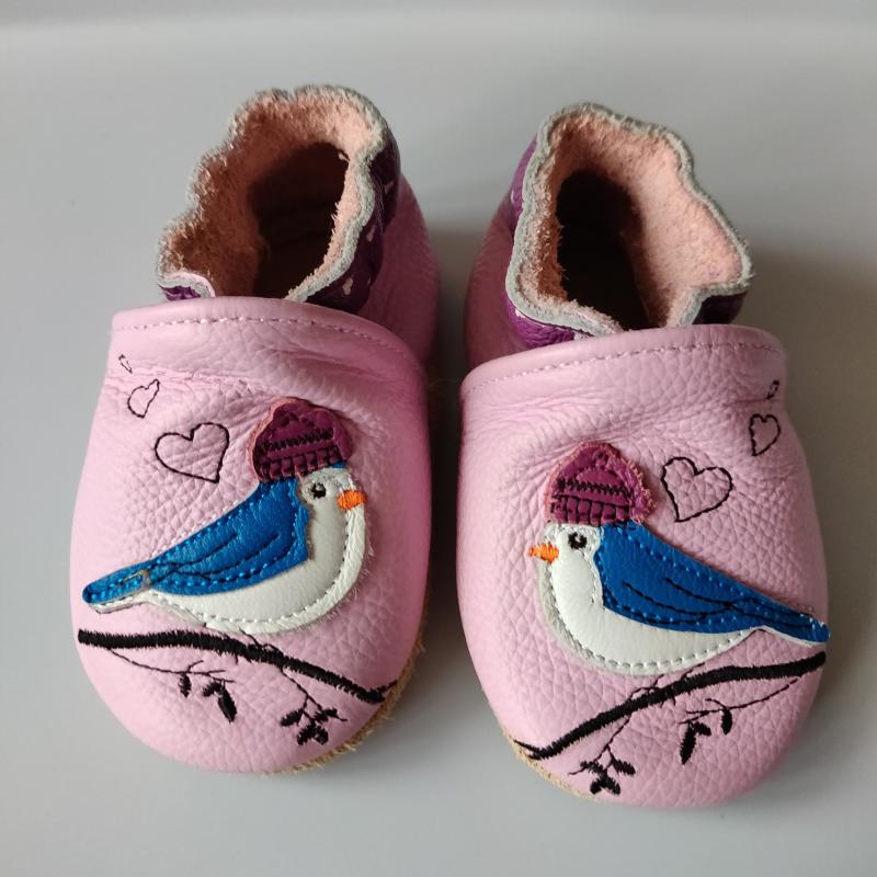 chaussons cuir rose et chocolat