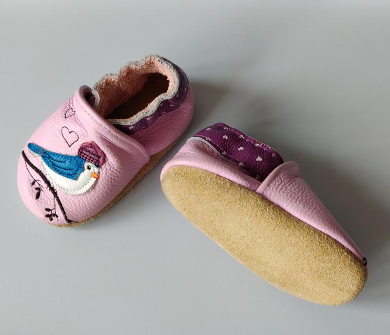 chaussons cuir rose et chocolat